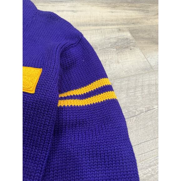 VTG 50s STADIUM SHAKER SWEATER Purple Wool Varsity Cardigan Sweater Men’s L - Picture 5 of 9